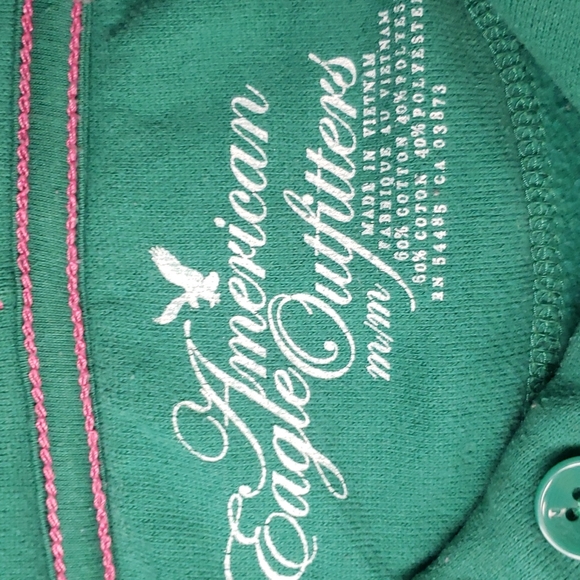 American Eagle Hoodie Size Medium Green NYC Hooded Cotton Pullover Sweatshirt - Picture 7 of 8